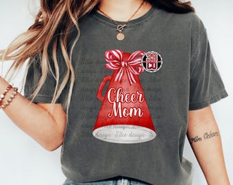 red cheer mom png, cheer  bow png, cheerleading mom png, comp day design, watercolor cheer png, megaphone png, coquette bow, red stripe bow