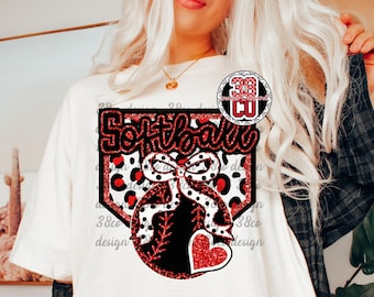 red and black softball coquette png, brush strokes, tis the season, softball is life png, softball mama, vintage softball, leopard bow