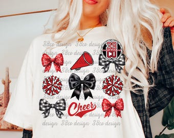 Black and red Cheer coquette png, cheer mom png, cheerleading png, cheer coquette design, red cheer png, cheer team design png, coach