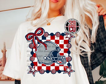 red and blue football gameday png, team spirit png, football season png, gameday png, checkered football design, big game, helmet