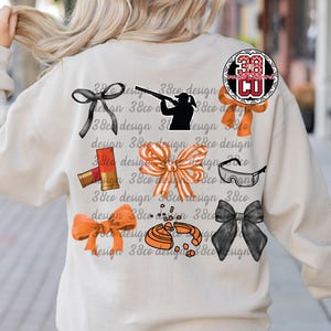 girl shooting skeet coquette png, clay pigeon png, sport shooting png, shooting target png, skeet target png, orange bow png, skeet shooting image 2