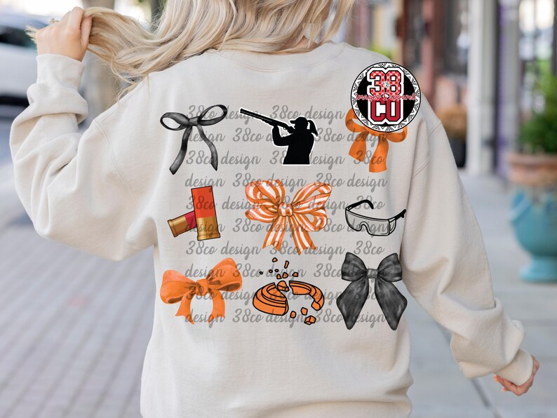 girl shooting skeet coquette png, clay pigeon png, sport shooting png, shooting target png, skeet target png, orange bow png, skeet shooting image 2
