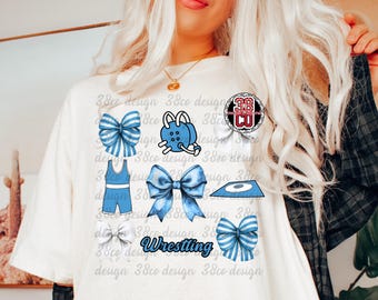 Blue and white wrestling PNG, Team Spirit Design, match day png, coquette bows