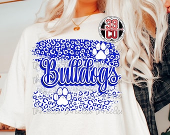 Blue bulldogs png, team spirit, leopard pattern, mascot png, retro go dogs, dog paws, school design