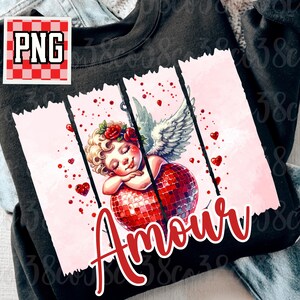 Dia dos Namorados PNG, pinceladas png, cupido vintage png, design de lantejoulas vermelhas falsas para sublimação, gráfico de cupido vintage PNG, coração moderno