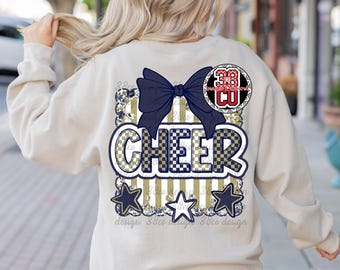 navy and gold cheer png, team spirit png, coquette, cheer design, navy blue bow png, cheerleading png, competitive cheer png, cheer mom