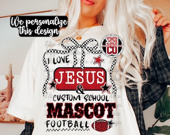 Custom football team png, custom checkered design, custom schoolpng, custom school spirit png, custom I love Jesus png, custom gameday png