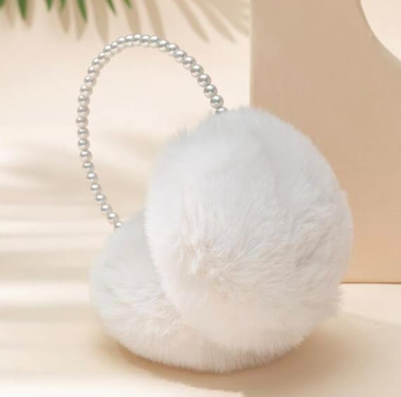 Fleece Furry Earmuffs With Pearl Headband, Foldable Winter  display picture 2