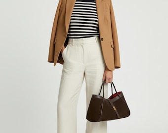 Suede & Leather Handbag – Unique Sculpted Shape • Craftsmanship • Optional Initial Embossing