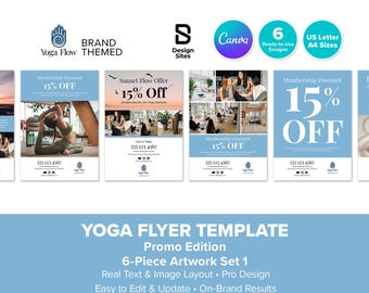 Yoga Flyer Sales Promo Template: Wellness Marketing (6 Design Canva US Letter & A4)