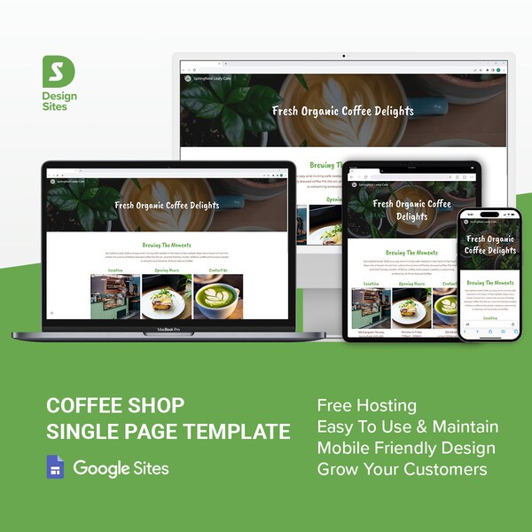 Coffee Expresso Shop Google Site Single Page Website Template, Cafe Web Template, Coffee Shop Web Design, Latte Cappuccino Website Template