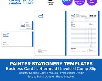 Painter Business Stationery Template: Business Card Letterhead Invoice & Comp Slip (4 Design Canva)
