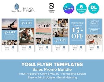 Yoga Flyer Sales Template: Health & Fitness Set of 6 Design (Canva DL)