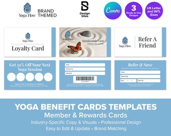 Yoga Loyalty Card Templates: Health & Wellness Membership Benefits (3 Design Canva)