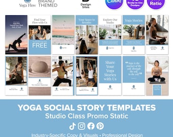 Yoga Social Story Templates: Health & Wellness 15 Static Designs (Canva)