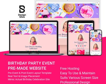Kids Birthday Party Event Website Template: Prebuilt Girl Celebration Invite (Single Page Google Site)