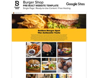 Burger Shop Website Template: Prebuilt Food & Drinks Hamburger Bar Restaurant (Single Page Google Site)