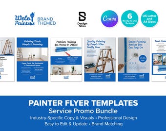 Painting Service Flyer Promo Template: Painter Business Startup (6 Design Canva US Letter & A4)