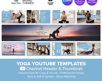 Yoga YouTube Channel Image Thumbnail Templates : Health & Wellness 23 Designs (Canva)