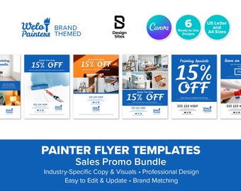 Painting Service Sales Promo Template: Painter Business (6 Design Canva US Letter & A4)