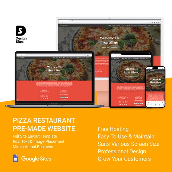 Pizza Restaurant Web Template Google Sites, Pizzeria Place Wood-Fired Italian Cuisine Website, Food & Drink Gourmet Prebuilt Site Design