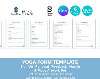 Yoga Studio Form Template: Customer Signup Sheets (6 Design Canva US Letter & A4)