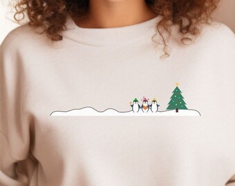 Sudadera de pingüino de Navidad, sudadera de árbol de Navidad, camisa de pingüino, camiseta de pingüino, cuello redondo de Navidad, camisas de Navidad para mujer