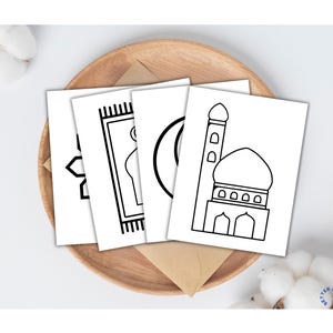 Symbols Coloring Printable Islamic Art for Kids, Muslim Activities, Digital Download, Mosque, Crescent, Prayer Mat