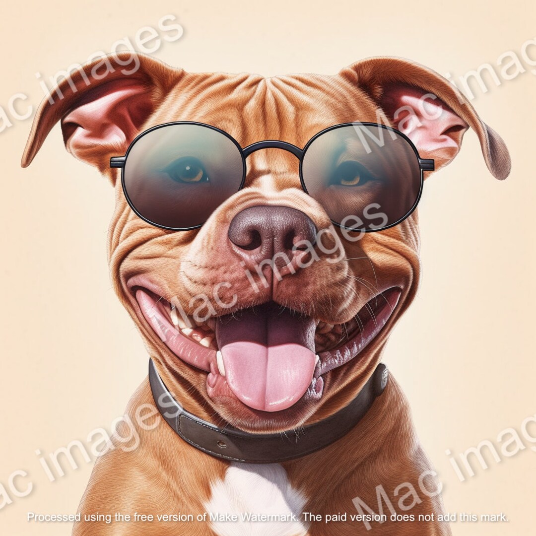 Dog in Sunglasses, Happy Pitbull Smile Digital Art - Etsy