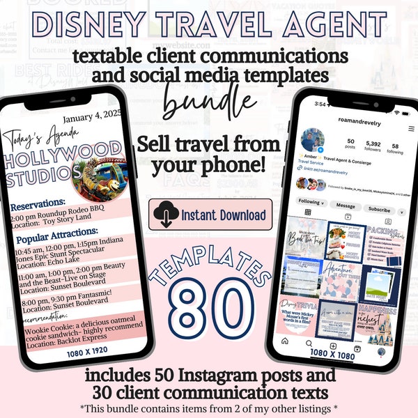 WDW Travel Agent Social Media Templates and Text Communications Bundle Editable in Canva Fully Customizable