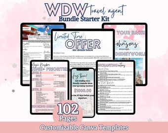 WDW Travel Agent Proposal, Itinerary, Genie Plus, Templates and Text Communications Bundle Editable in Canva Fully Customizable