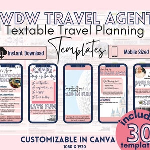 WDW Travel Agent Agency Volledig aanpasbaar tekstcommunicatiepakket met digitaal visitekaartje, reisherinneringen, aanbevelingen en tips
