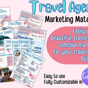 Marketing en materialen voor reisbureaus, volledig aanpasbaar in Canva, verpakking van reisbureaus, e-mailflyers, Canva-sjablonen