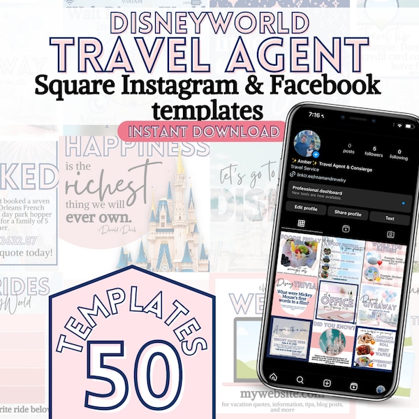 Travel Agent Social Media Templates for Instagram Ig, vacation planner agency designs for Business Girl Boss, Easy to Use,Editable in Canva