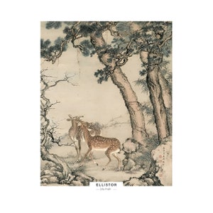 Japanese painting digital print, vintage nature poster, gift for him, vintage landscape print for wall decoration image 1