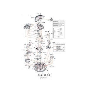 Clock mechanism digital print, clock technical drawing, poster for wall decoration