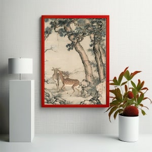 Japanese painting digital print, vintage nature poster, gift for him, vintage landscape print for wall decoration image 2