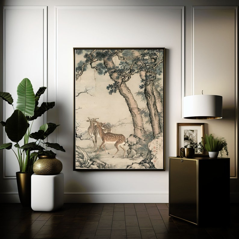 Japanese painting digital print, vintage nature poster, gift for him, vintage landscape print for wall decoration image 3