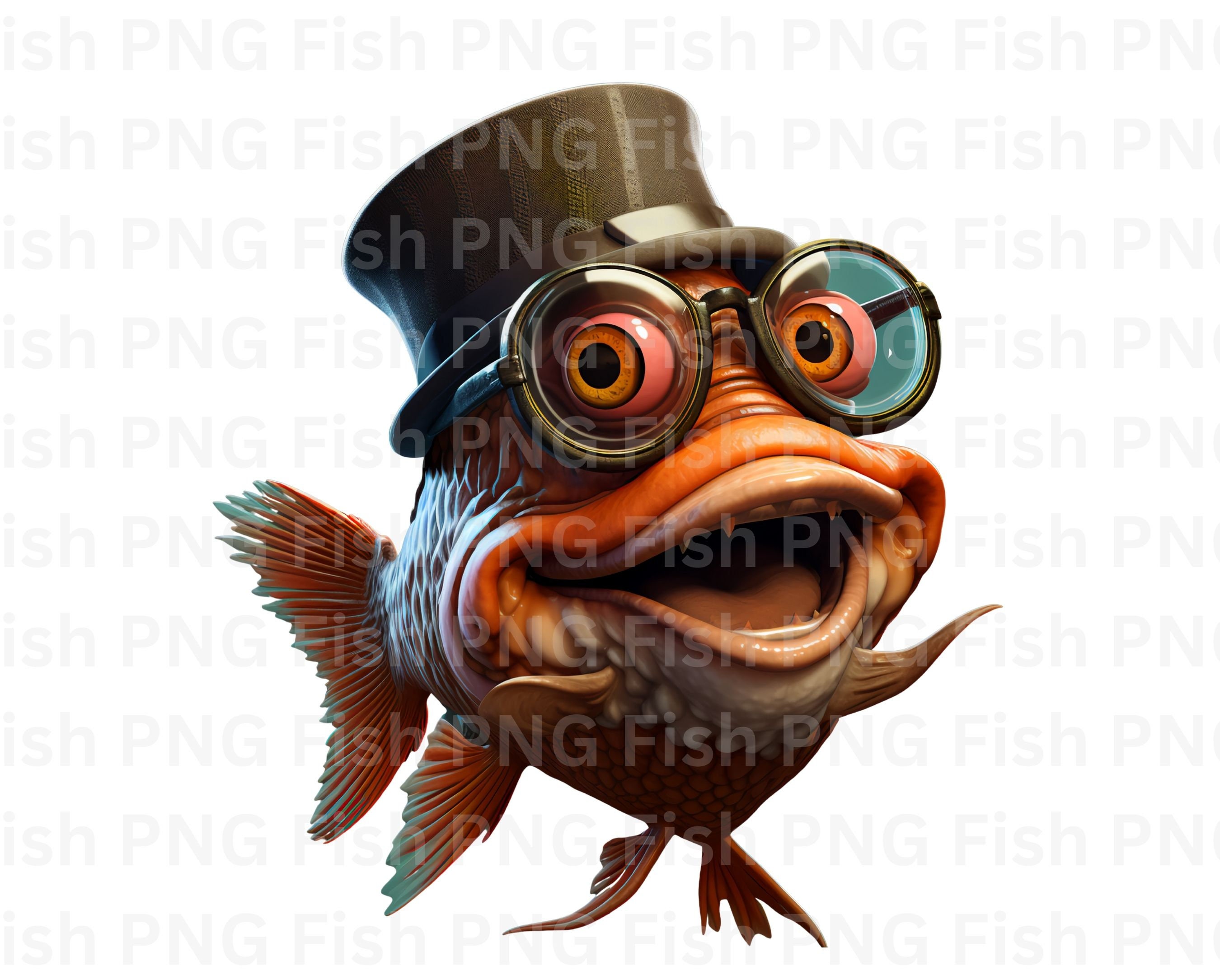 19 Fish Silly Faces Expressive Funny Fish With Hat and Sunglasses Fish PNG  Clip Art Fish PNG Commercial Use for Print on Demand 