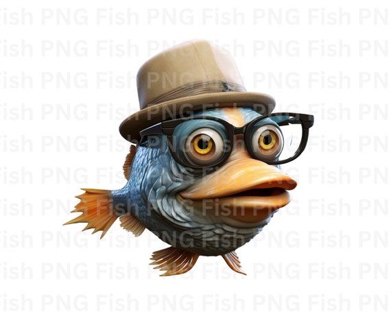 19 Fish Silly Faces Expressive Funny Fish With Hat and Sunglasses
