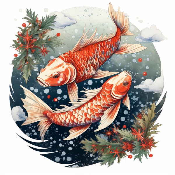 6 KOI Fish svg Christmas Holiday koi fish clipart fish clipart koi fish, High resolution instant digital download, Commercial Use