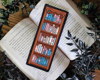 Trans Pride Bookshelf Bookmark Cross Stitch Pattern (PDF Pattern)