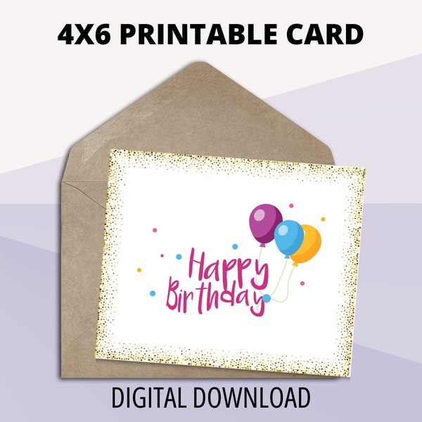 Happy Birthday Card, Birthday Card, Birthday Card Printable, 4x6 Birthday Card, Festive Birthday Card, Printable 4x6 Birthday Card