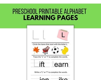 Attività di apprendimento prescolare stampabili, download digitale, attività di apprendimento dell'alfabeto, schede di lavoro sull'alfabeto per la scuola materna e l'asilo: PDF