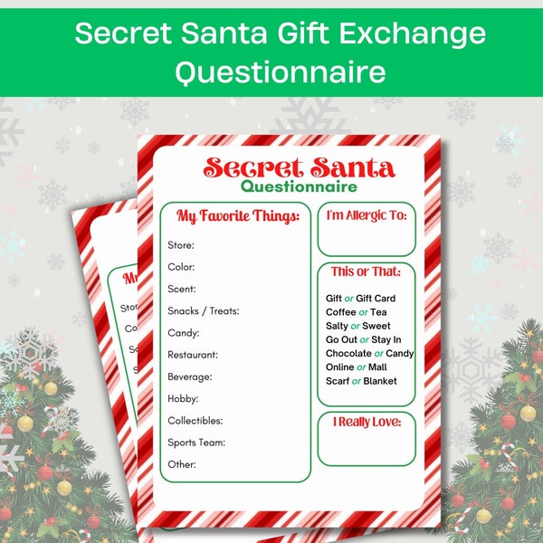 Secret Santa Gift Exchange | Christmas Wish List | Party Gift Exchange | Secret Santa Questionnaire | Holiday Gift Giving For Kids Adults