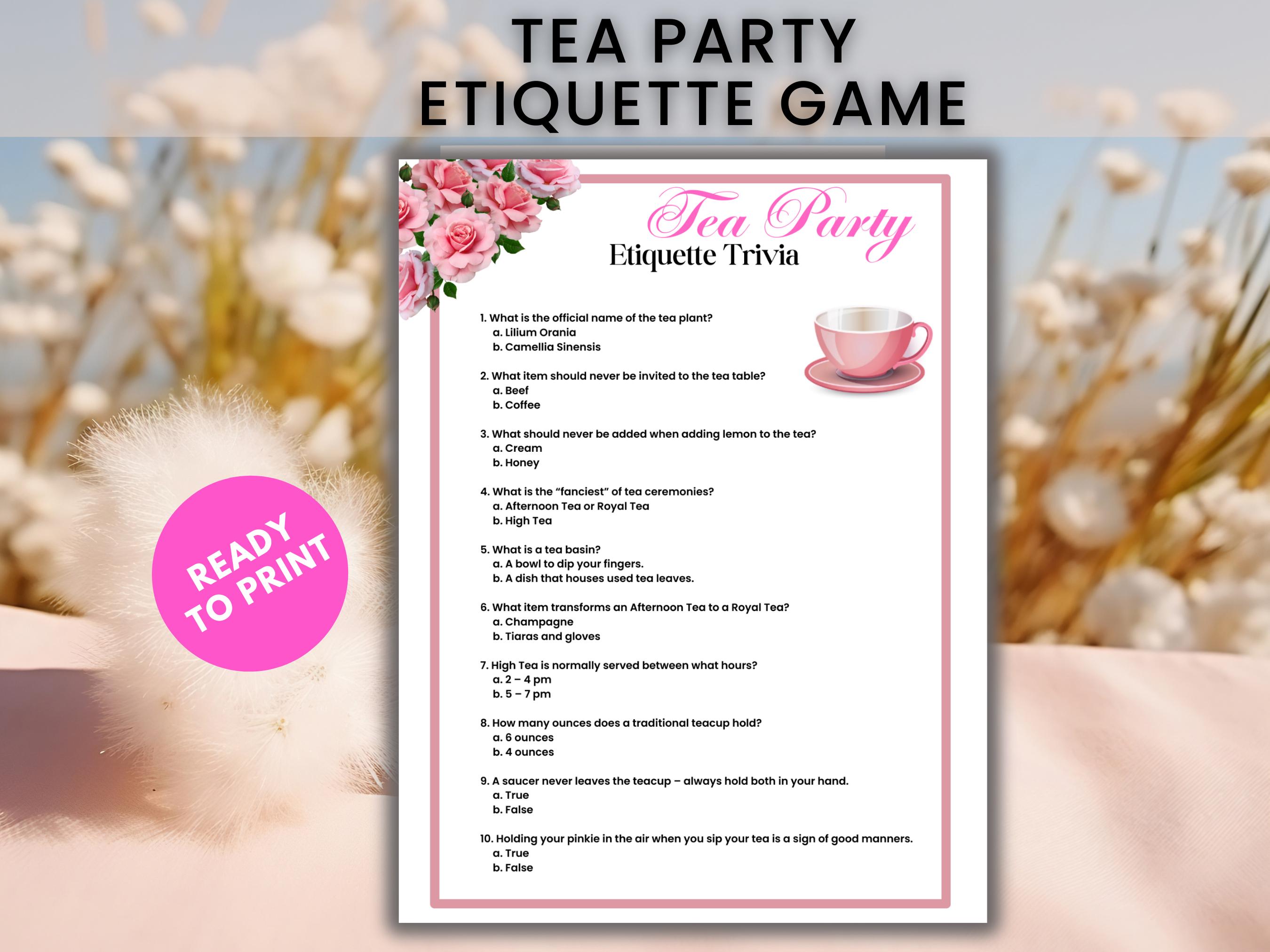 Tea Party Etiquette Game Printable Ladies Afternoon Garden High Tea ...