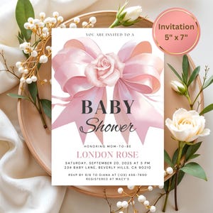 Rosa Bogen-Babyparty-Einladung für Mädchen, elegantes Rosen-Bogen-Design, edles Blush-Digital einladen, bearbeitbare druckbare Vorlage,