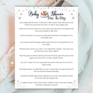 Pass the Prize Game for Baby Shower Pass The Gift Poem Printable Download