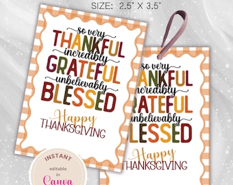 Thanksgiving Gift Tags: Fall Favor Tags Printable, Autumn Thank You Tag Template, Instant Download - Printable Editable PDF