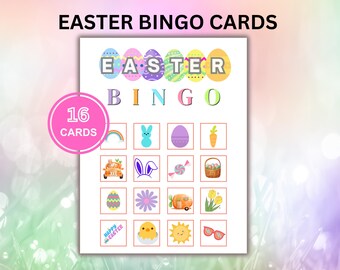 Easter Bingo Game: 16 Printable Cards, Kids Easter Activity Digital Download